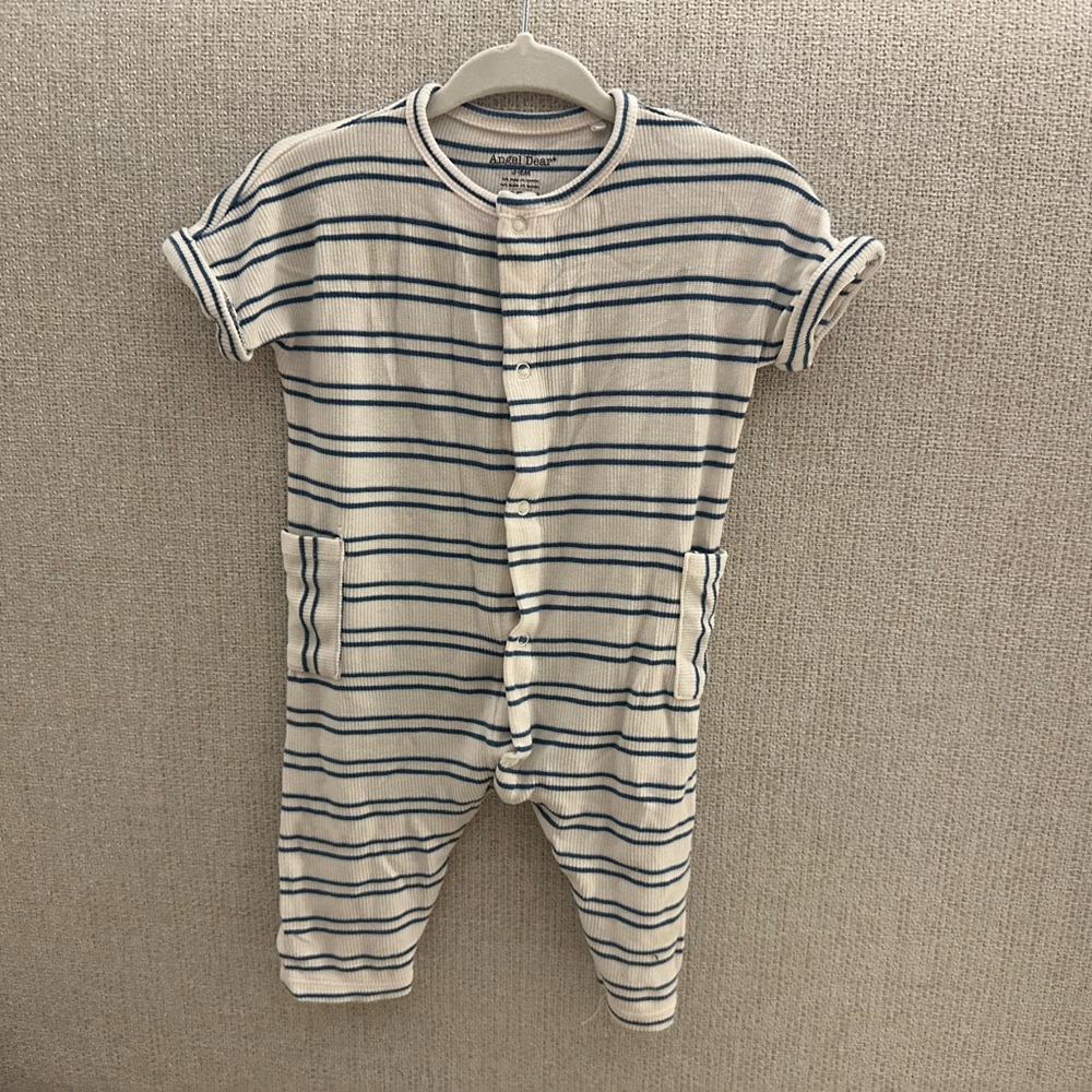 Angel Dear Short Sleeve Ribbed Button Up Romper 3-6mo